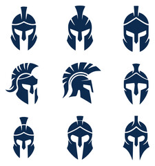 Collection of Spartan Helmets in Dark Blue Silhouette