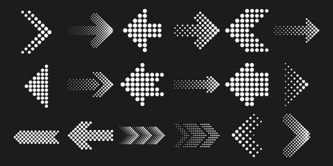 Collection of White Dot Arrows on Black Background