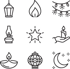 Outline icon of lantern hanging from ceiling for decoration and illumination source