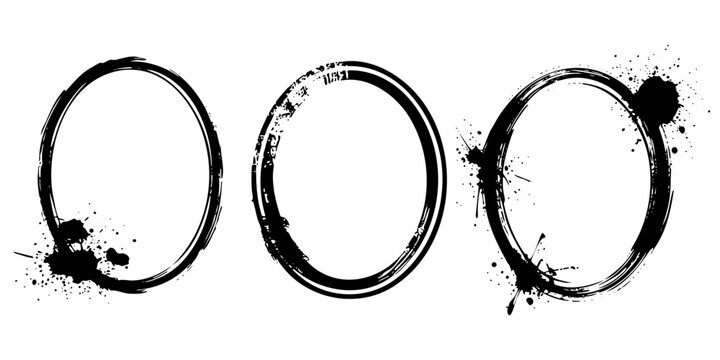 Set  of black  grungy oval shapes. Rough ellipses. Vector illustration. Trendy grunge design element for border frame, logo, tattoo, prints, web pages, social media, template and monochrome pattern