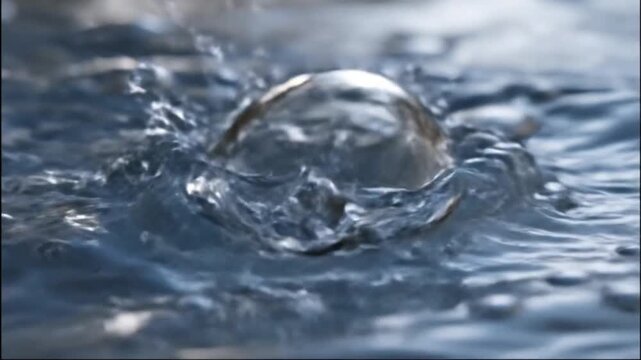 Rippling waters surface with blurred droplets forming on the liquid motion implied