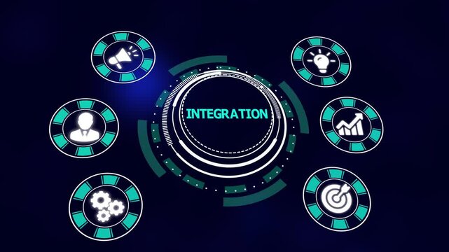 Digital integration dashboard showcasing connected systems, seamless workflow alignment, unified processes, and advanced interface elements for modern business efficiency.