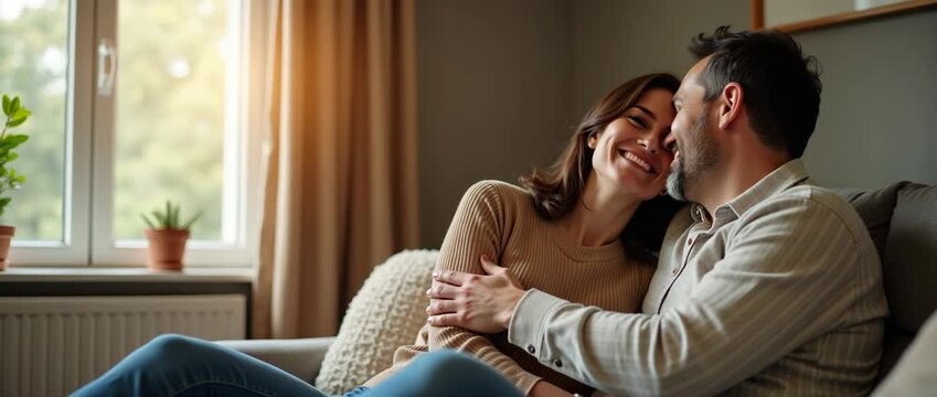 A loving female couple enjoying quality time together at home, enveloped in warmth and affection. Soft lighting and inviting decor create a cozy atmosphere that allows for ample copy space.