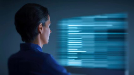 Focused professional analyst office monitors data dashboard screen with digital technology interface, agile workflow strategy planning and innovation drive marketing business analysis network