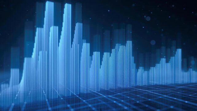 Data analytics chart graph 3d blue glow grid abstract futuristic digital finance technology marketing business insight strategy growth pulse glowing 3d bars on dark grid background for analytics