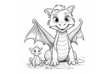 Cute Baby Dragon Line Art – Fantasy Cartoon Vector