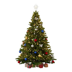 Fototapeta premium Beautifully decorated christmas tree with gifts below