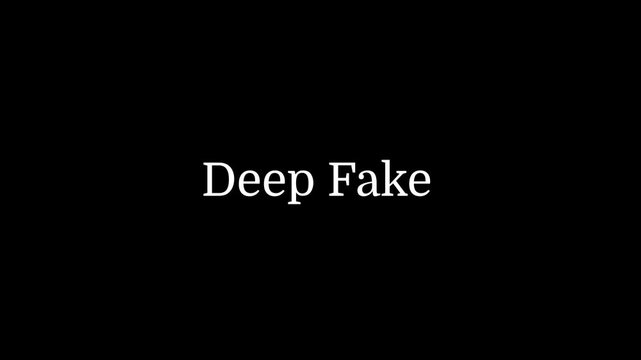 Computer terminal animation of the word Deep fake typed on screen with a blinking cursor. Deep fake typewriter effect on a clean background.