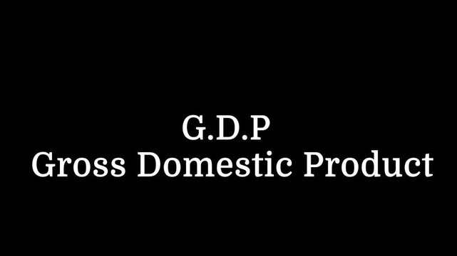 Computer terminal animation of the word GDP typed on screen with a blinking cursor. gross domestic product typewriter effect on a clean background.