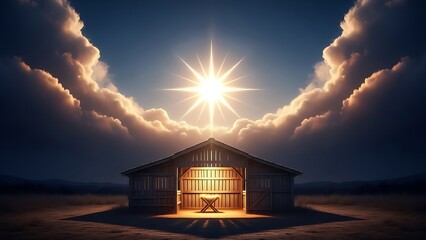 Experience the serene beauty of Christmas with this heartwarming nativity scene under a dazzling star, evoking peace, hope and faith in the holiday spirit