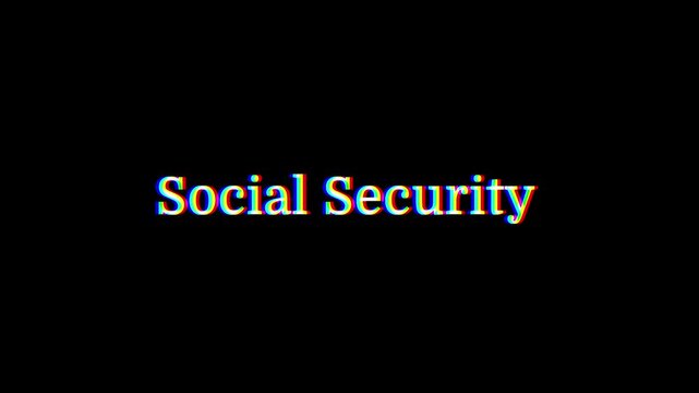 computer terminal animation of the word Social Security typed on screen with a blinking cursor. Social Security typewriter effect on a clean background.