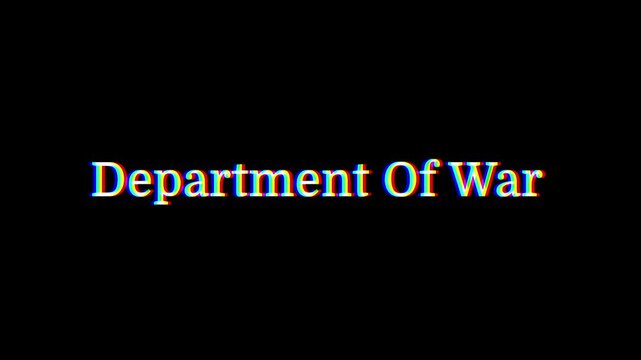 computer terminal animation of the word department of war typed on screen with a blinking cursor. typewriter effect on a clean background.