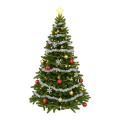 Obraz premium Festively decorated christmas tree with star and ornaments