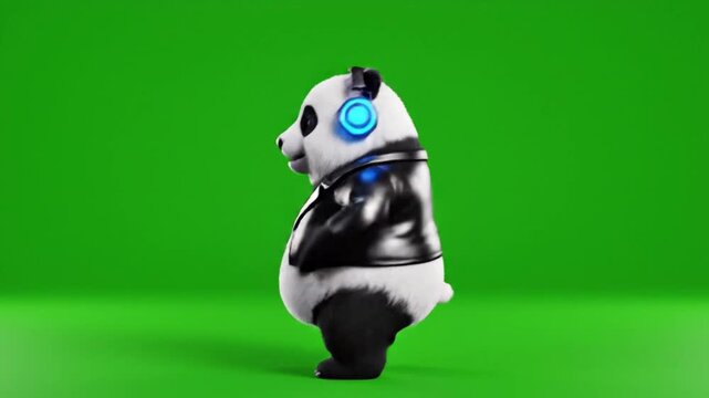 Dancing bear animation on a vibrant Green screen, funky headphones