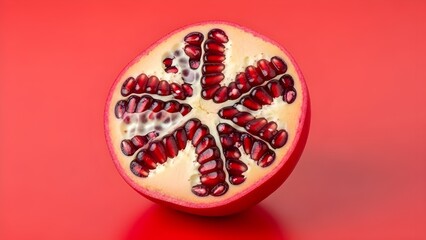 Vibrant half pomegranate on a red background