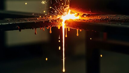 Intense welding sparks fly as molten metal drips, creating a fiery industrial scene perfect for manufacturing, construction, or metalwork projects