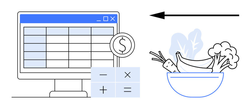 Budget management. Budget tools integration for financial planning and grocery expenses. Budget focus enhances savings and healthy lifestyle goals. Ideal for finance apps, savings guides, diet