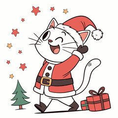 Cute Christmas Cat with Gift Illustration