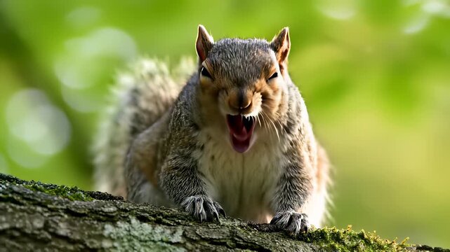Squirrels contemplative expression of peacefulness in Izzys forest hideaway, where worries are left behind and serenity takes center stage, perfect for background footage or wildlife documentary.