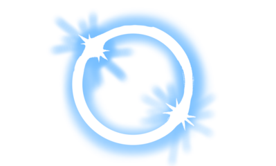 An abstract white light circle combined with soft blue brush strokes, forming a glowing transparent PNG design element.