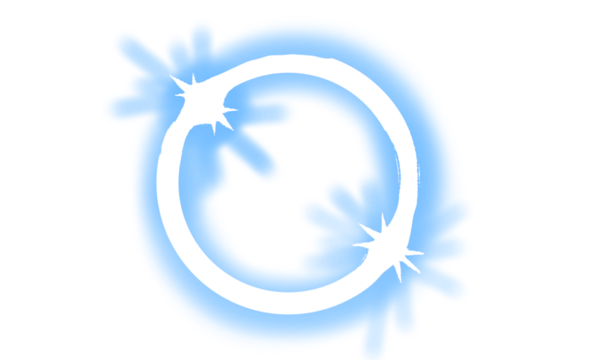 An abstract white light circle combined with soft blue brush strokes, forming a glowing transparent PNG design element. - Powered by Adobe