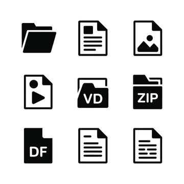 Create 9 icon Bundle of Silhouette vector image of File & Folder Silhouette Bundle blake silhouette whit a white background