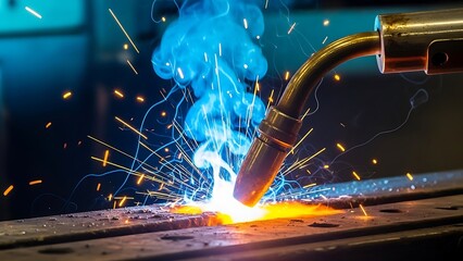 Dynamic welding sparks fly creating a vibrant industrial scene, symbolizing strength, precision, and skilled craftsmanship in metalworking projects now
