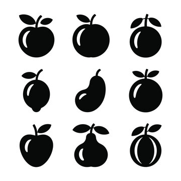 Create 9 icon Bundle of Silhouette vector image of Organic Food Silhouette Bundle blake silhouette whit a white background