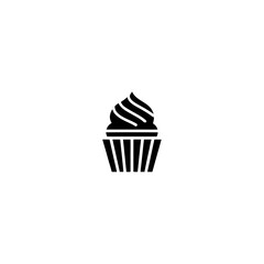 Simple black cupcake with swirl frosting on a white background on transparent background