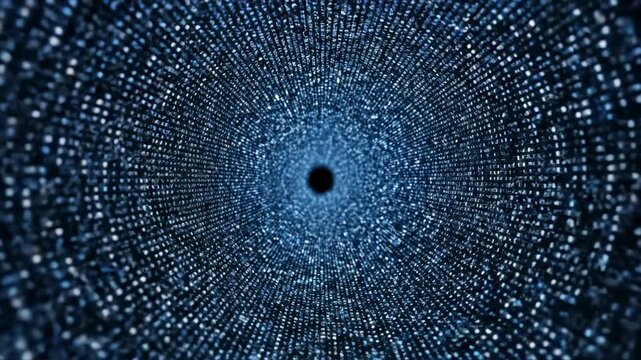 Rapidly flowing stream of small blue and white digital data pixels creating a complex, intricate technological background pattern datavisualization, system, energy