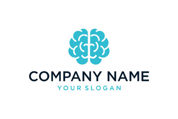 Blue Stylized Brain Logo with Placeholder Company Name and Slogan