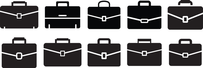Collection of Black Briefcase Icons in Two Rows luggage business