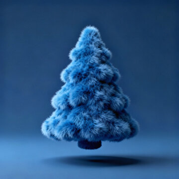 Fluffy blue Christmas tree on a monochrome blue background