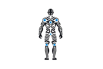Futuristic humanoid figure with abstract design, colorful patterns, and robotic elements standing in a neutral pose