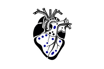 Artistic representation of a heart design featuring intricate details and vibrant blue accents for creative projects