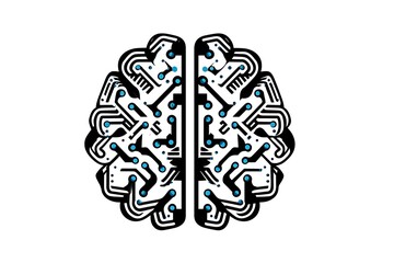 Abstract concept of artificial intelligence represented by a stylized human brain with circuit patterns and blue dots