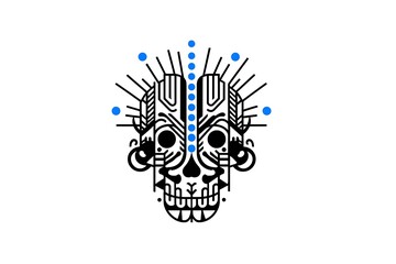 Intricate Artistic Skull Design with Geometric Patterns and Blue Accents for Modern Aesthetic and Cultural Representation