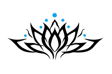 Intricate Black and Blue Lotus Flower Design Merging Traditional and Modern Elements in Abstract Art Style