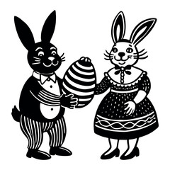 Funny Easter bunny couple silhouette