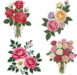 Rose Bouquet Collection Illustration Floral Set