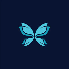 Stylized blue butterfly vector logo with graceful, leaf-like wings, symbolizing beauty, growth, and natural elegance, ideal for modern branding and creative projects