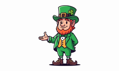 Charming cartoon leprechaun character with a friendly gesture, celebrating St. Patrick's Day with Irish luck and festive spirit, perfect for holiday designs