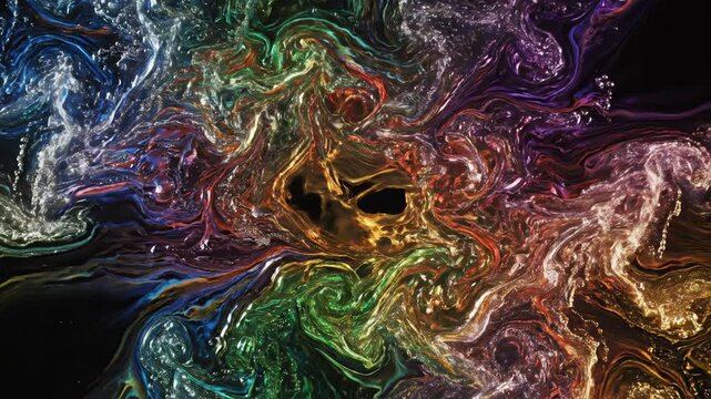 Seamless loop of liquid refractive caustics creating an organic swirling pattern of vibrant colors across the frame motion, technology, movement