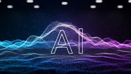 Dynamic AI artificial intelligence concept with vibrant blue and purple glowing data waves for cutting-edge technology and innovation projects