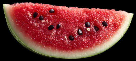 Watermelon texture, macro photo, close-up. Piece of watermelon with seeds. Top view.