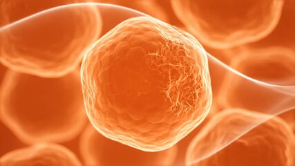 Close Up Macro View of Microscopic Orange Cells in Organic Cluster with Soft Glow and Subtle Light Streaks Scientific Medical Abstract Background