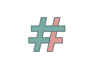 Obraz premium Geometric Hashtag Symbol With Intersecting Teal And Pink Lines On A Black Background