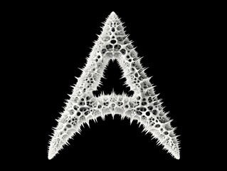 White letter "A" logo composed of dense, spiky fractal structures creating textured outline on black background, suitable for tech branding, abstract identity, or digital art design.