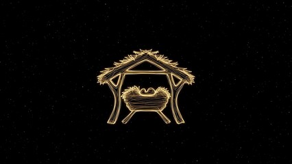 Elegant golden nativity scene against a starlit night sky radiates a serene Christmas spirit, perfect for holiday cards and seasonal promotions