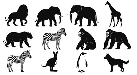 Collection of diverse animal silhouettes featuring african wildlife and more © Sakib